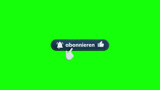 Subscribe like and bell click blue denim jeans animation 4K 60fps video with transparency Green Screen and Luma Matte (black and white mask) German