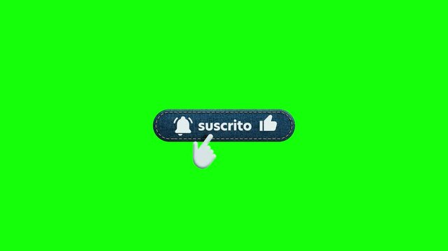 Subscribe like and bell click blue denim jeans animation 4K 60fps video with transparency Green Screen and Luma Matte (black and white mask) Spanish
