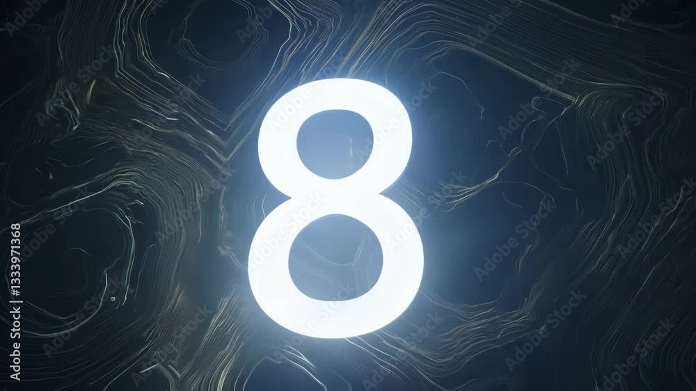 Poster A number 8 is lit up in a dark background. The number is surrounded by a black border