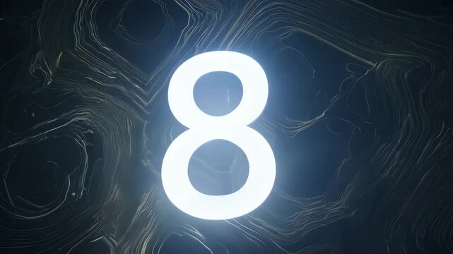 A number 8 is lit up in a dark background. The number is surrounded by a black border