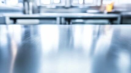 Fototapeta premium Reflections on a Polished Stainless Steel Kitchen Countertop Surface