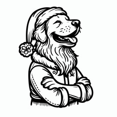 Naklejka premium Golden Retriever Dog wearing Santa Claus costumes leaning forward a minimalist vector graphic illustration shows festive cheer