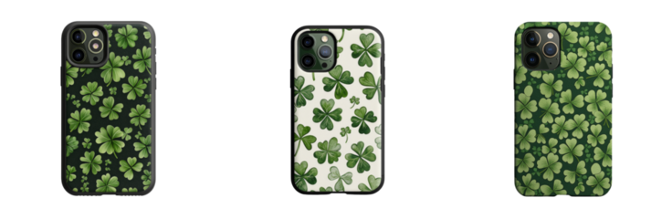 Stylish phone cases featuring green clover designs on various backgrounds. Perfect for nature lovers and St. Patrick Day celebrations st patricks day leprechaun, clover leaves