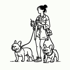 Fototapeta premium French Bulldog Couple taking a long walk vector silhouette shows a loving pair enjoying a leisurely stroll