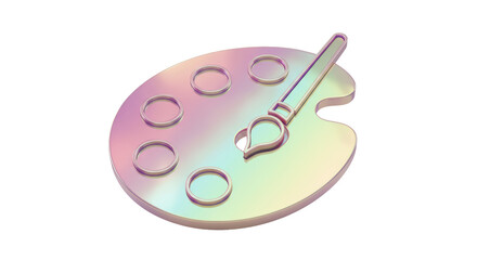 Isolated Holographic Paint Palette and Brush