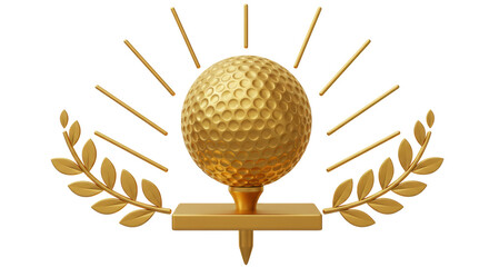Isolated Golden Golf Ball with Laurel Wreath