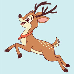 Cartoon reindeer jumping in a festive holiday scene