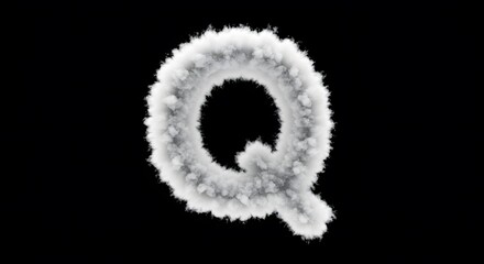 Cloud Alphabet Letter Q: A Fluffy, White, Textured Letter Q Against a Black Background