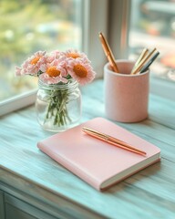 Minimalist Desk with Wildflowers and Rose Gold Accents