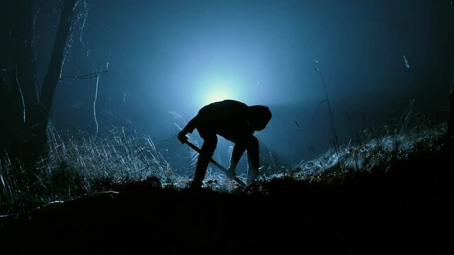 Mysterious Figure Digging in the Dark