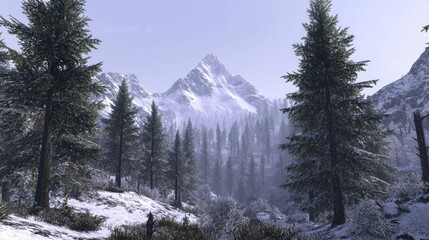 Snowy Mountain Range Winter Wonderland: A Breathtaking View