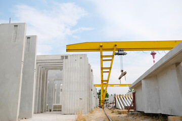 Precast concrete wall factory or precast concrete wall construction site.