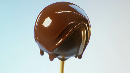 Obraz premium Decadent chocolate covered cake pop on stick against blue background