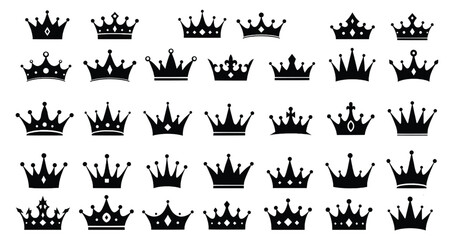 Elegant Crown Silhouette Icon Set – Royal Luxury Vector Collection
