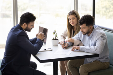 Couple agreed on contract terms and conditions, signing legal document, finalize negotiations...