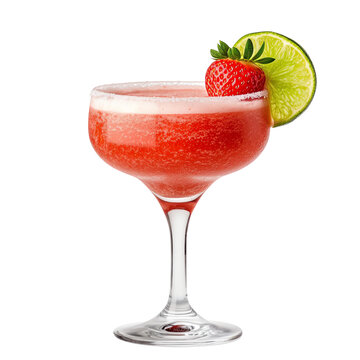 Strawberry Margarita PNG &ndash; Isolated Transparent PNG of Strawberry Margarita in Chilled Glass with Lime &ndash; Refreshing Strawberry Margarita Clipart for Summer Cocktails