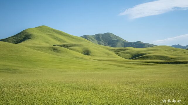 Bright Sunny Day Rolling Green Hills Lush Meadow Landscape