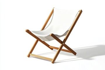 Modern Wooden Folding Deck Chair with White Canvas, Summer Beach Furniture