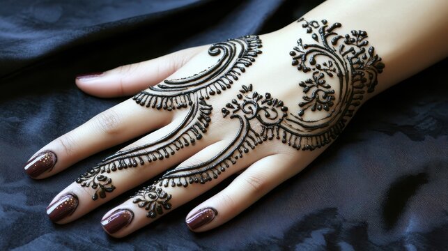 A beautiful hand decorated with intricate floral henna patterns