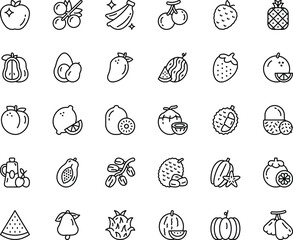 Fruits black line icons set. Vector Illustration. Set of Fruits icons in line style