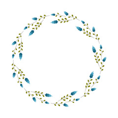 Beautiful round frame with wildflowers. Simple flat style. Bright illustration for card, invitation card for wedding, birthday and other holiday and cute spring background.Vector illustration.