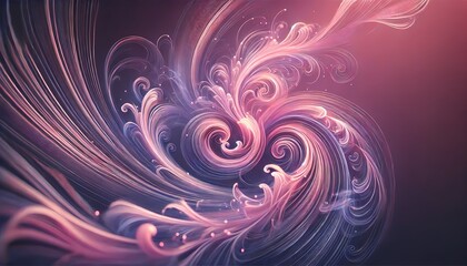Glowing swirling light trails in pastel pink and purple, forming intricate abstract patterns, perfect for background and wallpaper