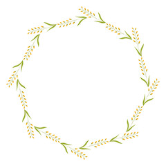 Beautiful round frame with wildflowers. Simple flat style. Bright illustration for card, invitation card for wedding, birthday and other holiday and cute spring background.Vector illustration.
