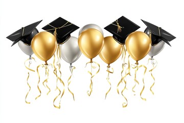 Gold & Silver Graduation Balloons with Caps Festive Celebration Design