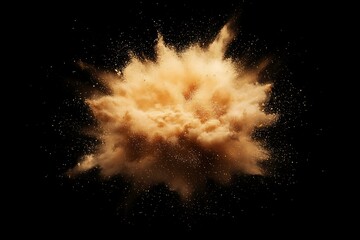 Explosion of vibrant golden dust against a black backdrop for special effects and design elements