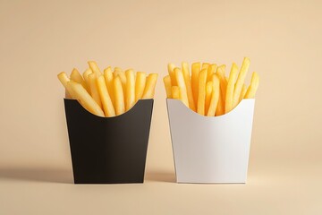 Delicious Crispy French Fries in Black and White Cardboard Boxes - Food Photography