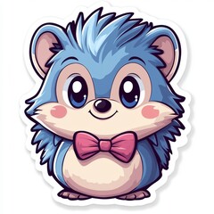 Fototapeta premium Cute Cartoon Hedgehog with Blue Fur and Bowtie Smiling Charmingly