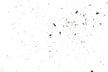 burnt paper particles scattered isolated on white background
