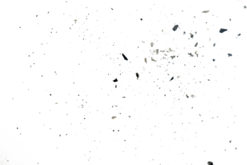 burnt paper particles scattered isolated on white background