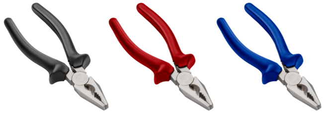 black, red, blue steel pliers isolated on white background