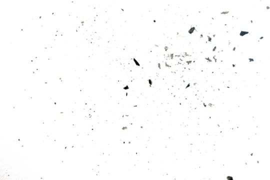 burnt paper particles scattered isolated on white background