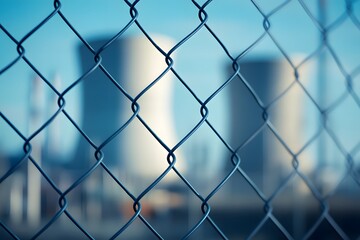 Fototapeta premium Chain Link Fence, Nuclear Power Plant Background