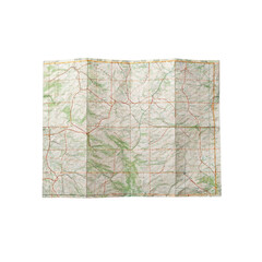 Folded map with detailed geographic features and road markings.