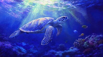 Fototapeta premium Majestic Sea Turtle Underwater Paradise