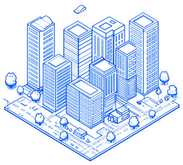 Isometric Futuristic Capacity - Modern Urban Infrastructure 3D Illustration on Transparent Background