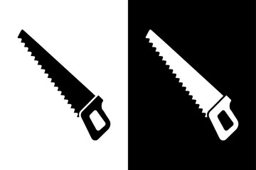 Black and White Hand Saw Icon Bold and Recognizable Design.