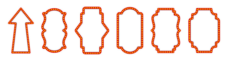 Retro Marquee Signs with Light Bulbs Vector Frames Set