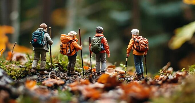 Miniature Hikers on Autumn Trail