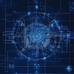 Obraz premium Digital quatrefoil blueprints with glowing techinspired geometric details