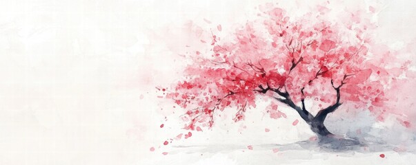Watercolor Cherry blossom blooming flower,Sakura tree or forest side view,Cherry tree spring flower background,elements for environment and garden,botanical in spring season.