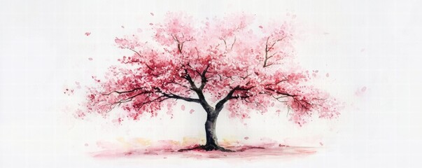 Watercolor Cherry blossom blooming flower,Sakura tree or forest side view,Cherry tree spring flower background,elements for environment and garden,botanical in spring season.
