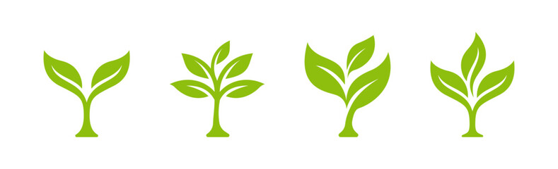 Green Plant Growth Vector Icons Set
