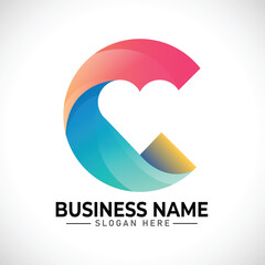 C gradient heart abstract letter logo
