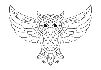 Obraz premium Tribal Owl Tattoo – Black and White Vector Illustration with Bold Tribal Patterns