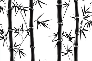 Bamboo pattern vector graphics, monochrome black and white,