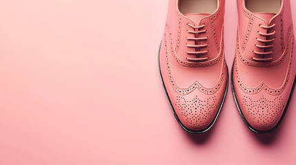 Elegant pink leather wingtip shoes on pink background offering style and sophistication